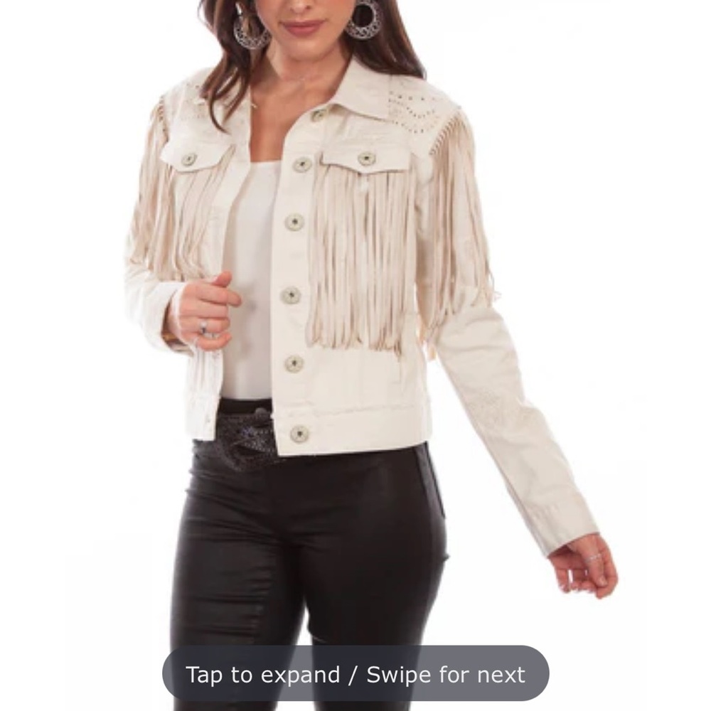 Scully Women's Ivory Fringe Jean Jacket